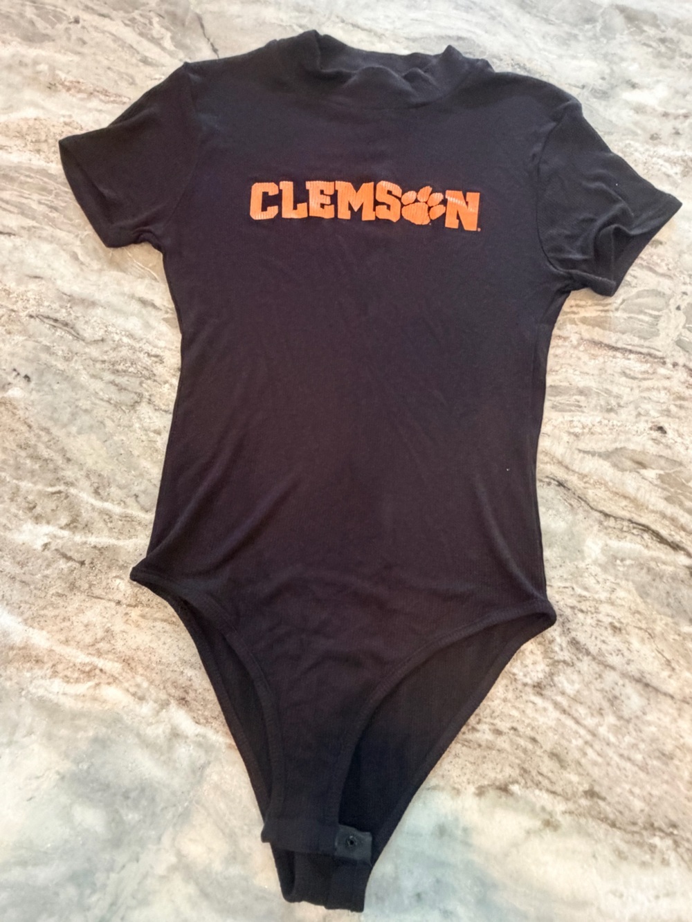 Moxie Clemson Tigers Small Black Off Shoulder Bodysuit Game Day Graphic Top